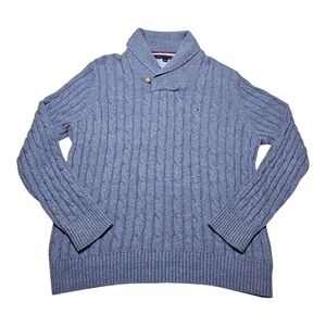 Tommy Hilfiger Y2K Preppy Grandpa Cable Knit Mock Neck Mens Sweater Size XL